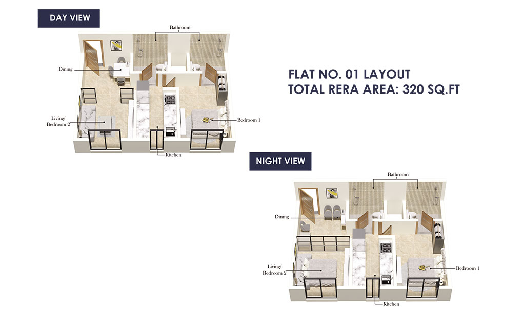 1 BHK Day & Night View